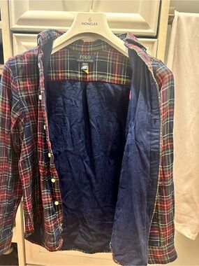 Polo by Ralph Lauren Navy, Red & Yellow Plaid Hooded Flannel